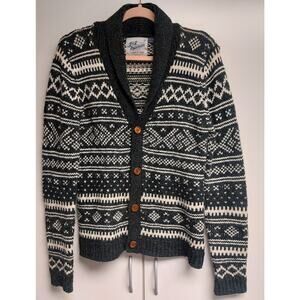 Topman Wool Blend Nordic Cozy Knit Cardigan in Black and White - Men's Small